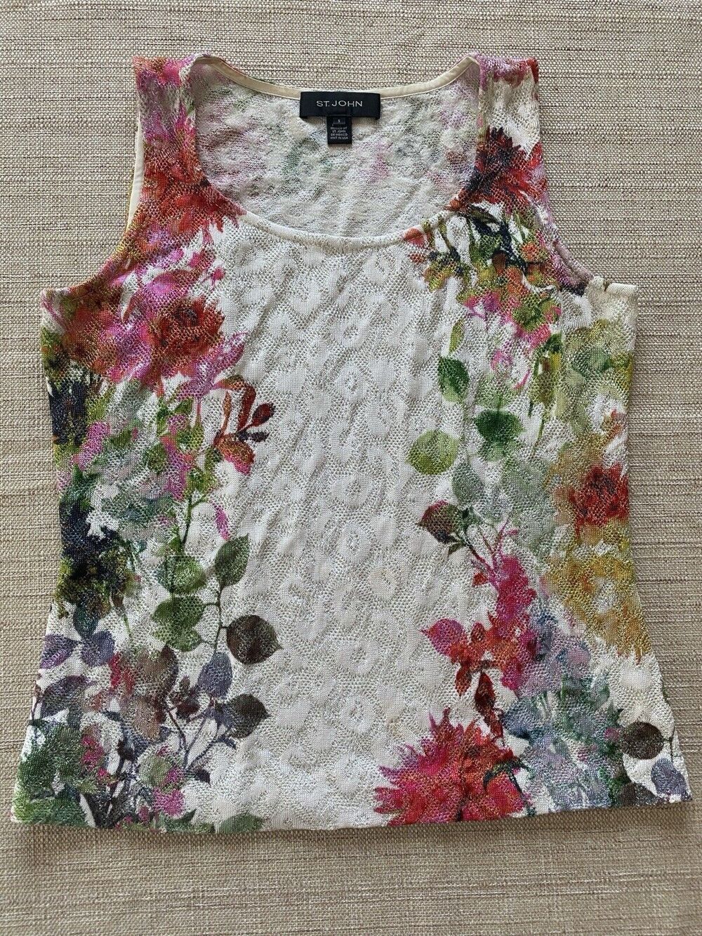 ST. JOHN Floral Print Scoop Neck Top S